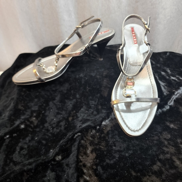 PRADA Silver Jeweled Sandals Size 10 prada 40. Made in Italy 🇮🇹 - Picture 2 of 13